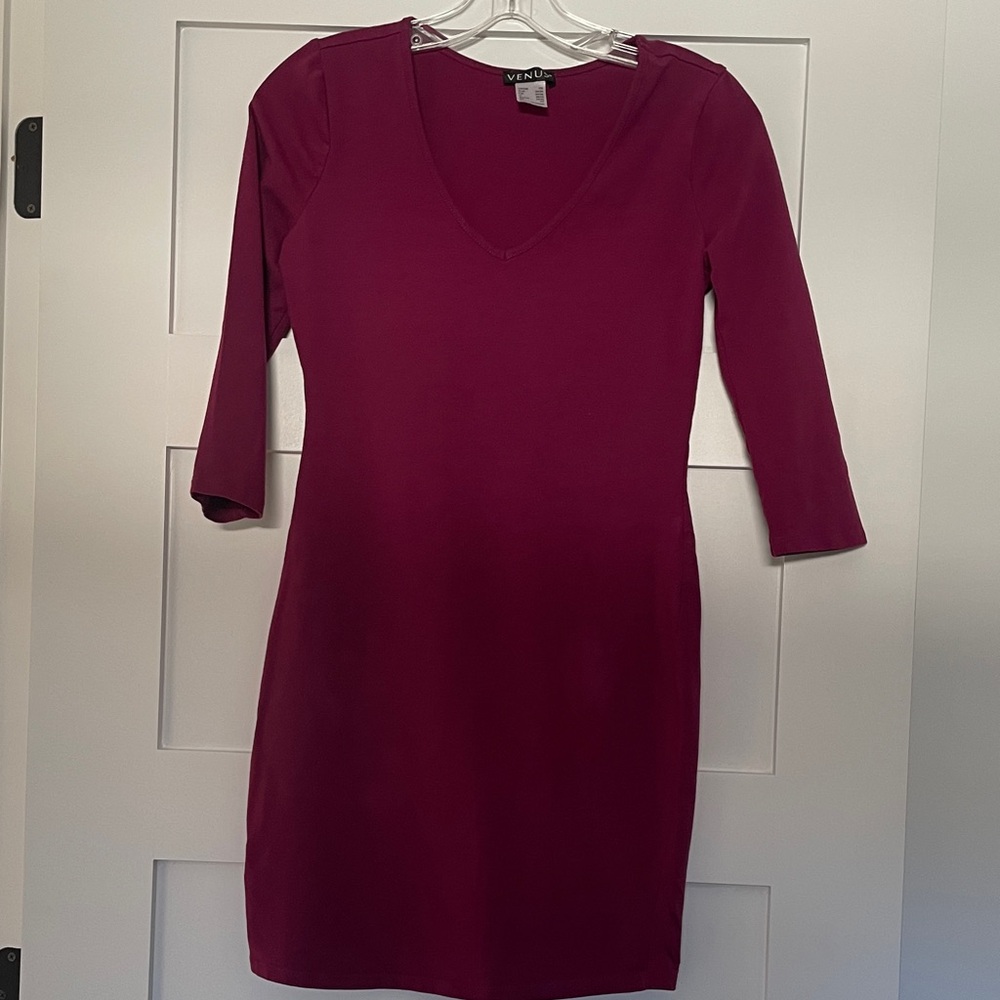 VENUS 3/4 Sleeve Dress in Deep Burgundy - Picture 1 of 7